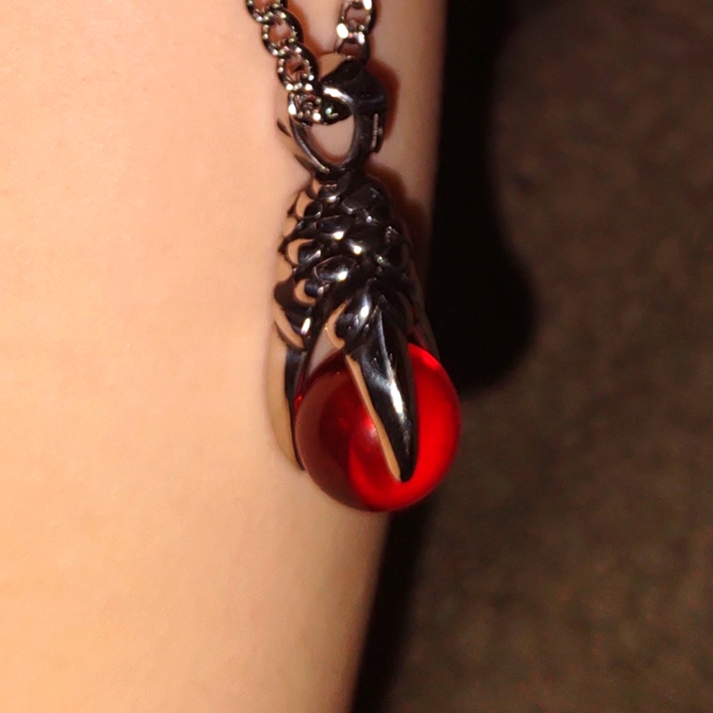 Red dragon claw gem necklace